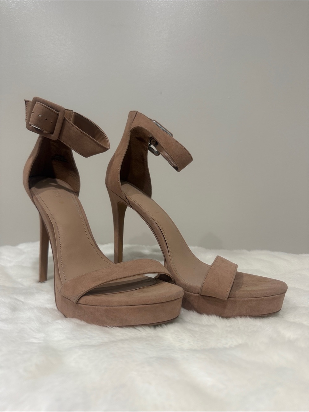 Forever 21 Taupe Suede Ankle-Strap Platform Heels